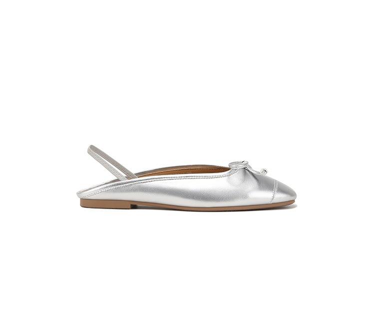 

[] Two wears~ square head bow, baotou ballet flat back empty sandals, women s half slippers 35 серебряный