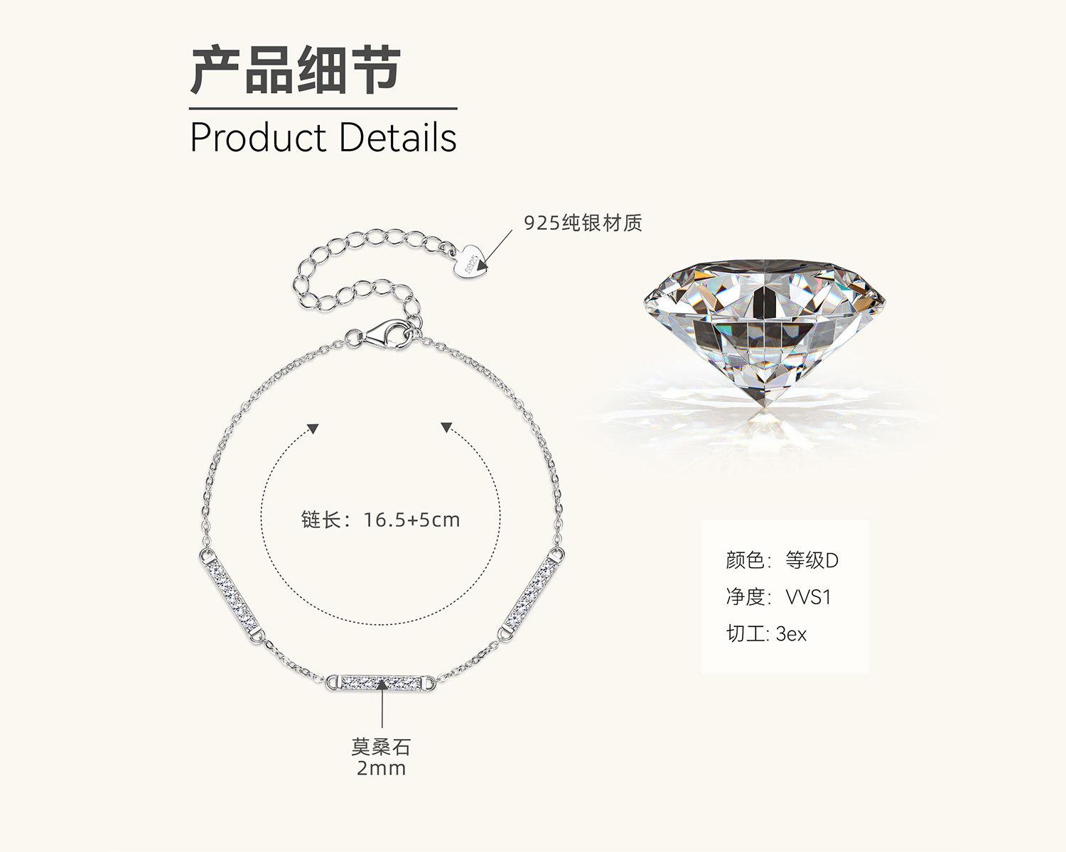 

Silvere Glam Европейский и американский трансграничный браслет из чистого серебра S925, простой браслет с муассанитом, I нишевый дизайн, лесной холодный стиль 0.45 carats белый