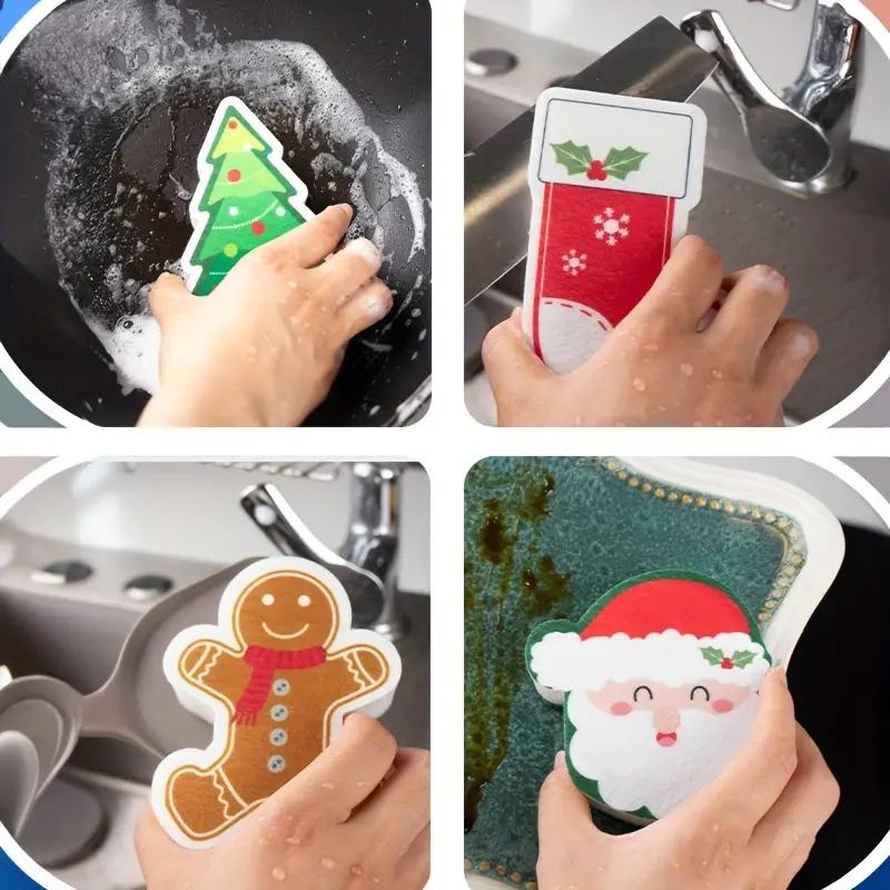 2025 Cartoon-bedruckter Spülschwamm – Weihnachts-Küchenschrubber für Töpfe, Geschirr & Reinigung