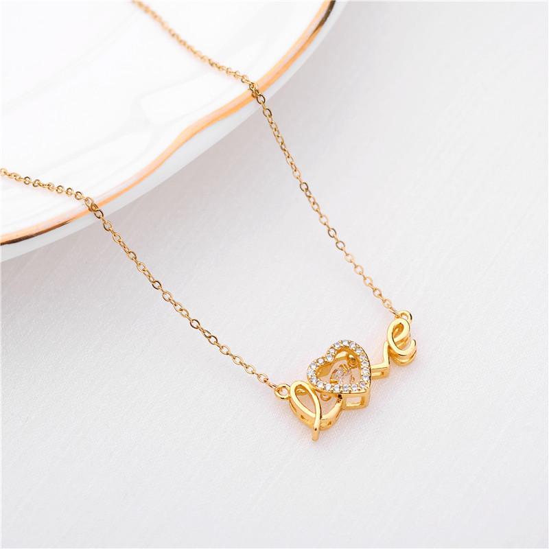 Cute Gold Love Letter Crystal Heart Pendant Women Necklace Ladies Romantic Wedding Party Jewelry Female Clavicle Chain