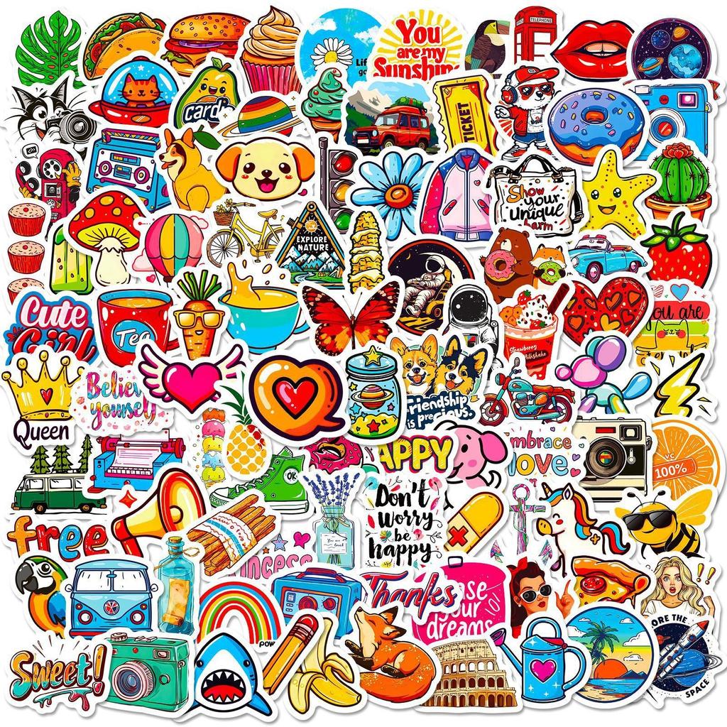 100 New Products, Small Size Egg Tarts, Small Fresh Stickers, Animal Food Text Stickers, DIY Water Cup, Mobile Phone Case Stickers