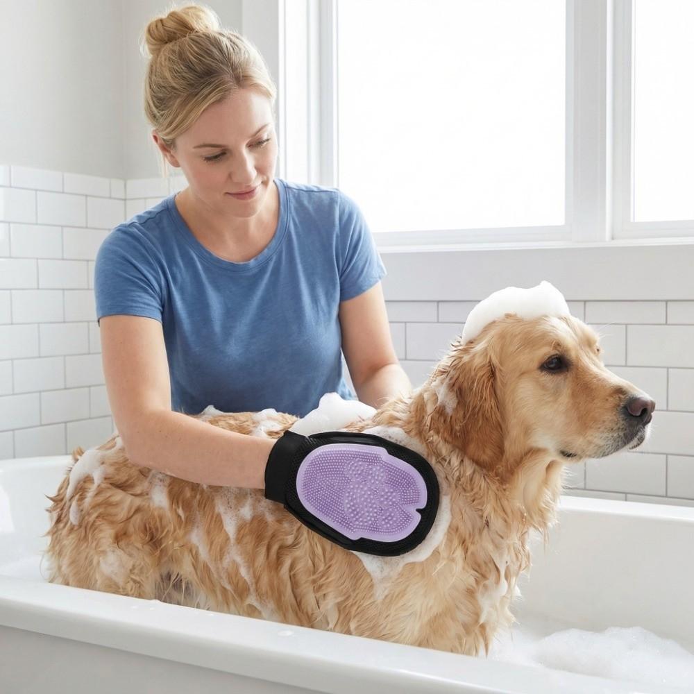 Double Sided Dog Cat Bath Massage Gloves Pet Comb Pet Bath Brush Cat Deshedding Comb  for Dog Cat