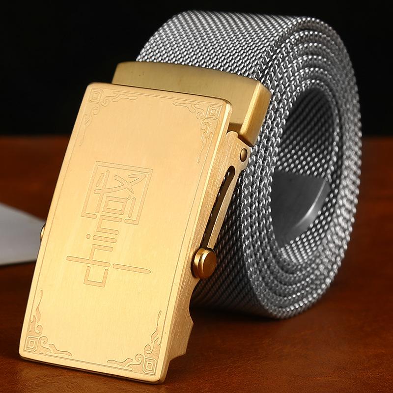 Meier Metal braided belt 304 stainless steel belt buckle men s outdoor youth leather belt 95cm