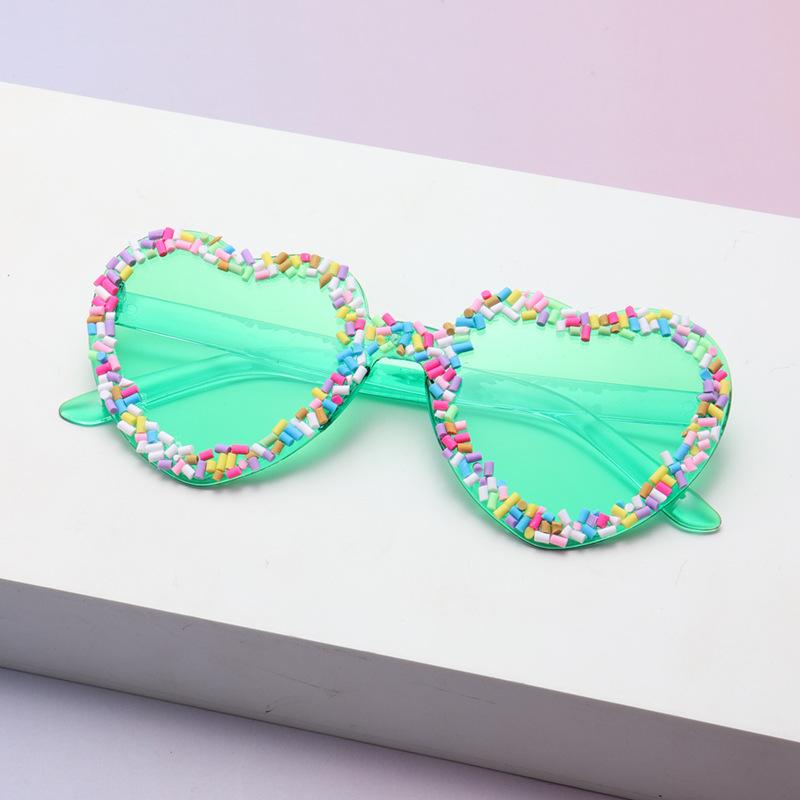 

Love Peach Heart Borderless All-In-One Fashion Sunglasses Party Party Party Personality Funny Glasses Candy-Colored Sunglasses зелений