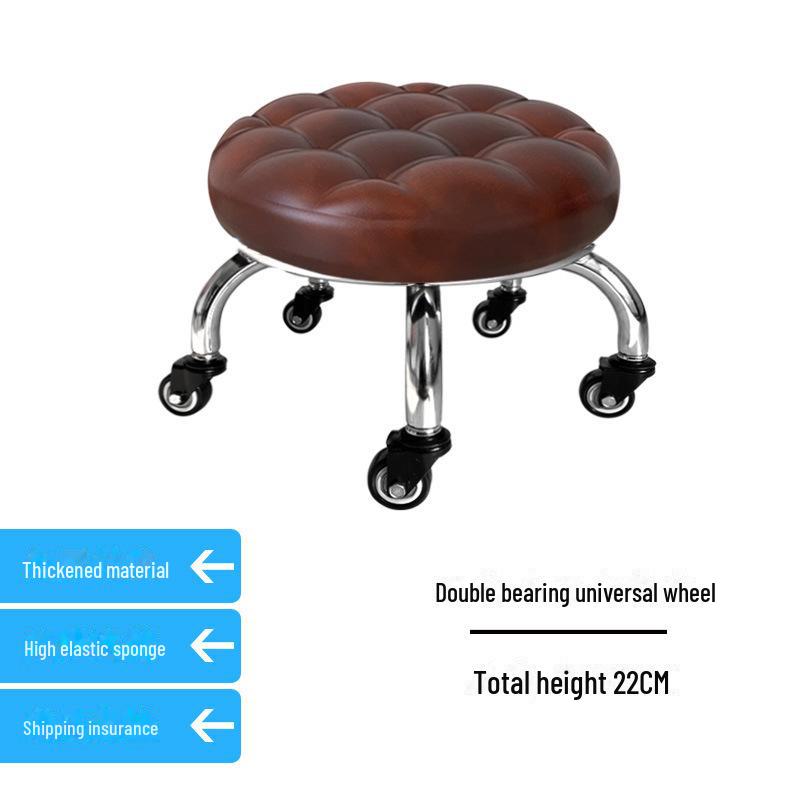 Silent Mobile Beauty Stool with Universal Wheels - Multifunctional, Low-Profile, Round Design for Home or Studio Use.