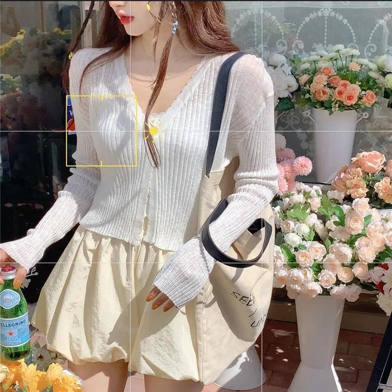 Summer Sheer Button Down Knit Cardigan Lightweight Long Sleeve V-Neck Cover Up Casual S белый