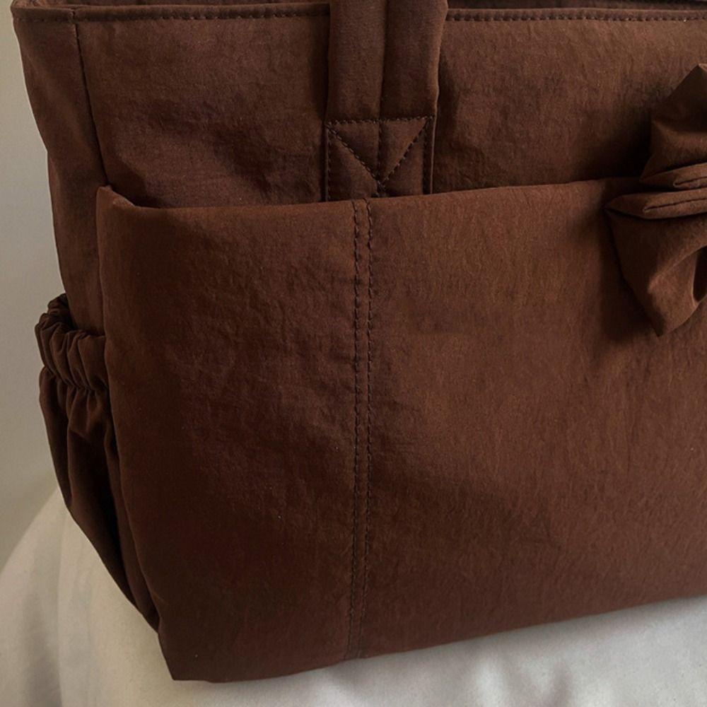 Korean Style Cotton Padded Shoulder Bag Large Capacity Nylon Handbag Cute Bow Tote Bag Daily