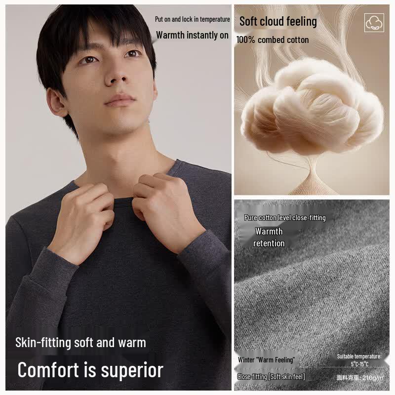 HLA Men's Antibacterial Pure Cotton Thermal Underwear Set
