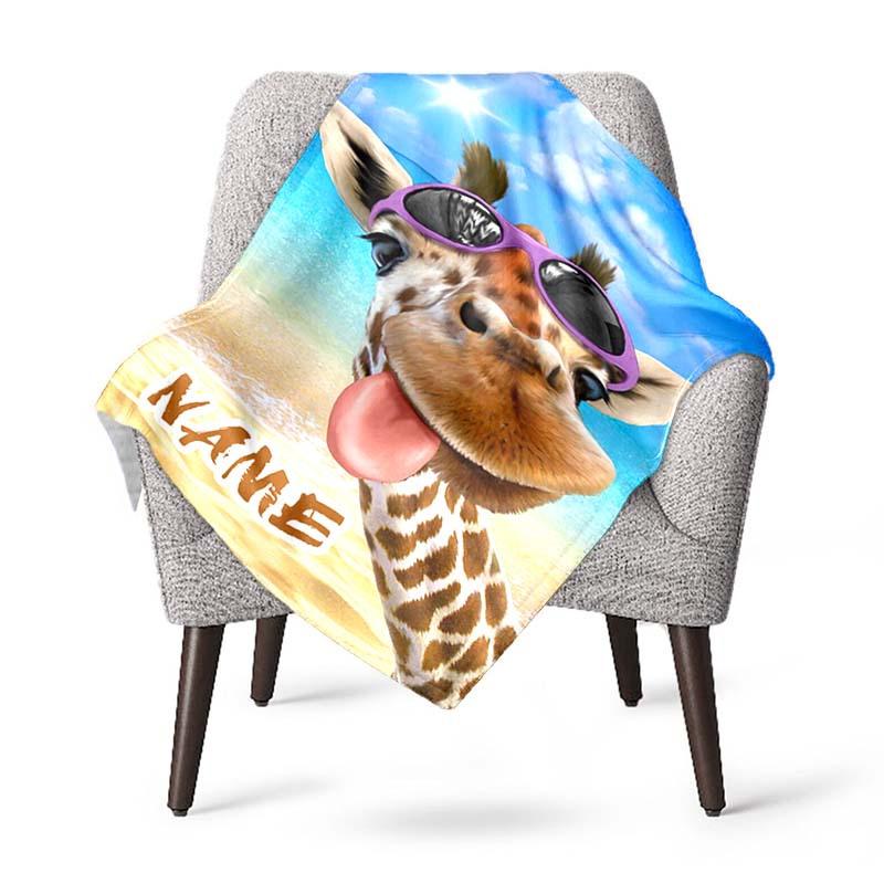 Funny Deer Sticking Out Tongue Customize Your Name Blanket Used For Chair Office Sofa Bed Camping Soft And Warm Giving Friends And Relatives Birthday
