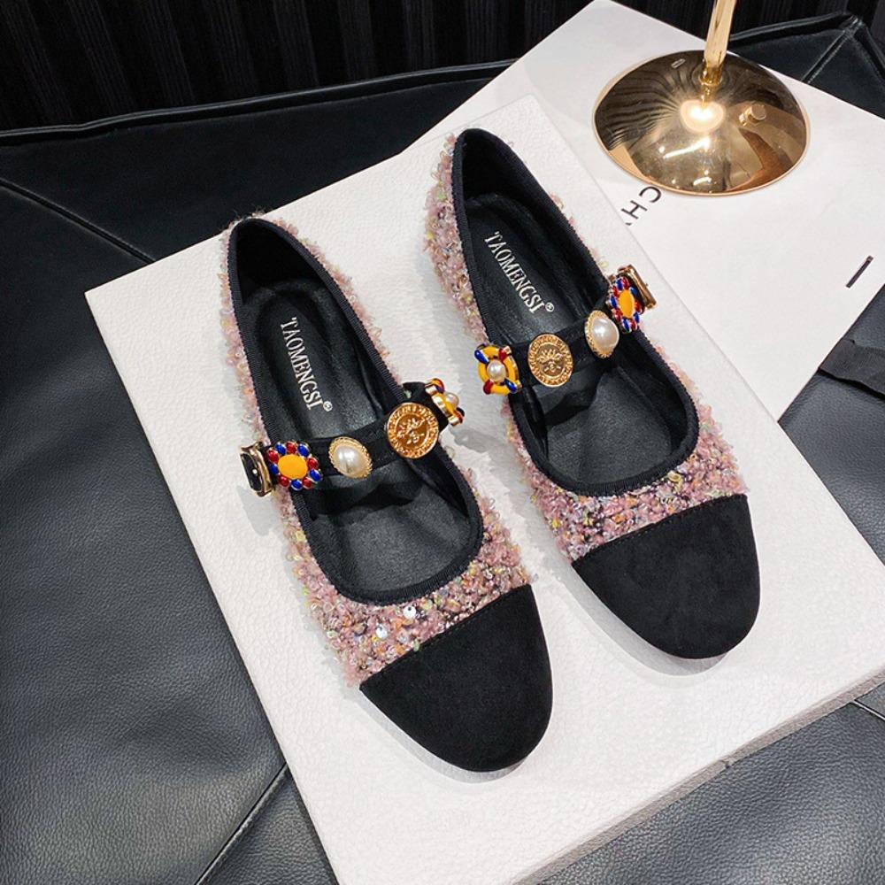 Fashion Single Shoe Women's 2025 New Floral Emblem Buckle Mary Jane Pumps Womens Spring/autumn Banquet Wedding Shoes High Heels Women