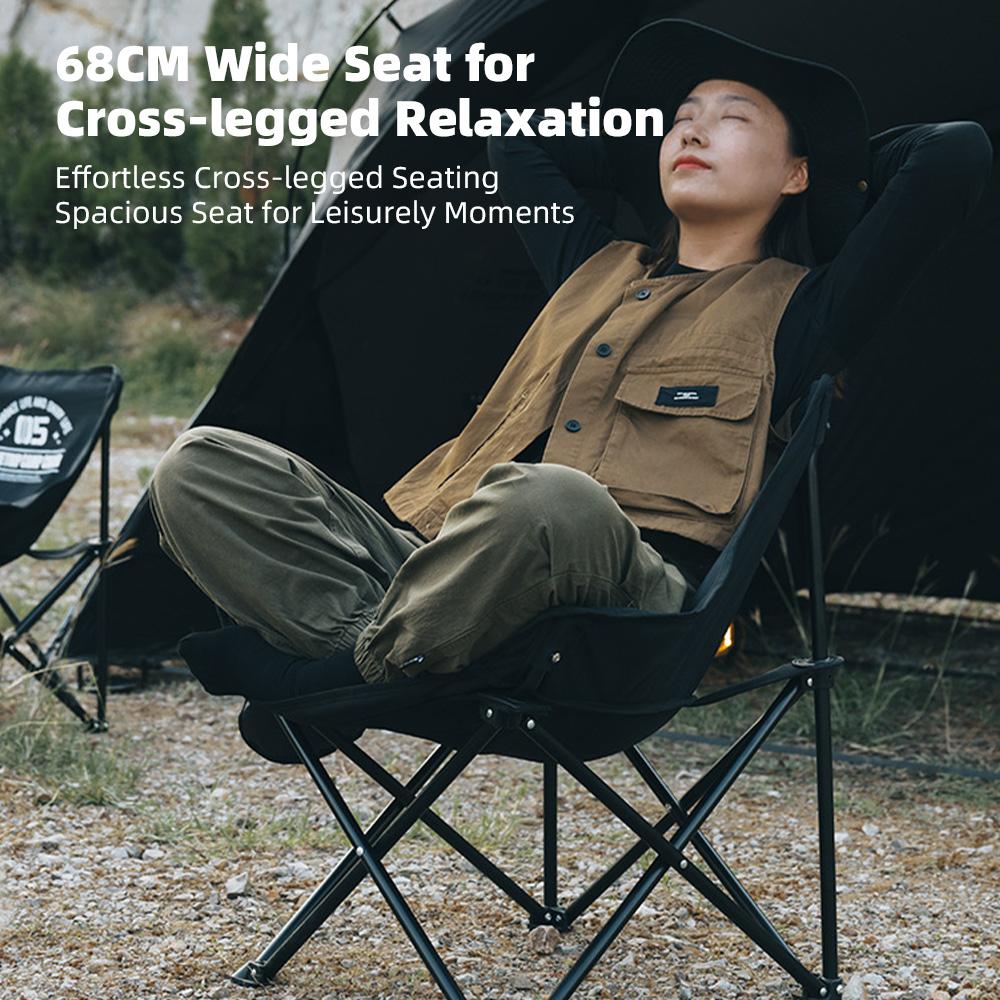 Camping Chair for Camping Fishing 68CM Wide Seat Portable Lightweight Folding Chair 600D Oxford Fabric Outdoor Moon Chair