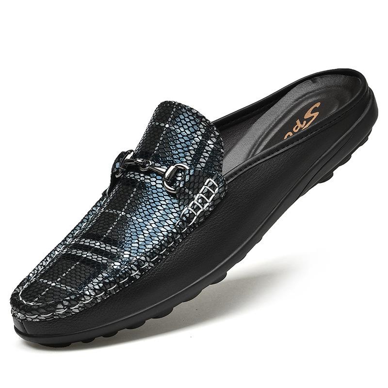 

Кожаная обувь низкая подошва стопа клетка первый слой воловья кожа поверхность плоская подошва большой размер воловья кожа полушлепки повседневная мужская обувь 47 чёрный