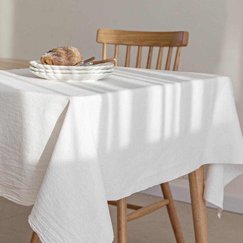 Pure White Linen Cotton Tablecloth Nordic INS Style Fabric Photo Backdrop for Picnic Dorm Dessert Table Cloth Home Decoration