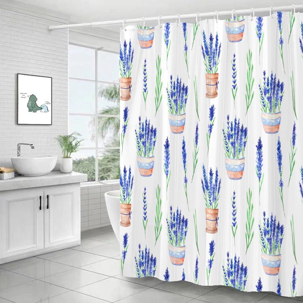 Small Fresh Plant Cactus Leaves Print Shower Curtain Polyester Fabric Bath Curtain With Hooks Curtains For Bathroom Decoration