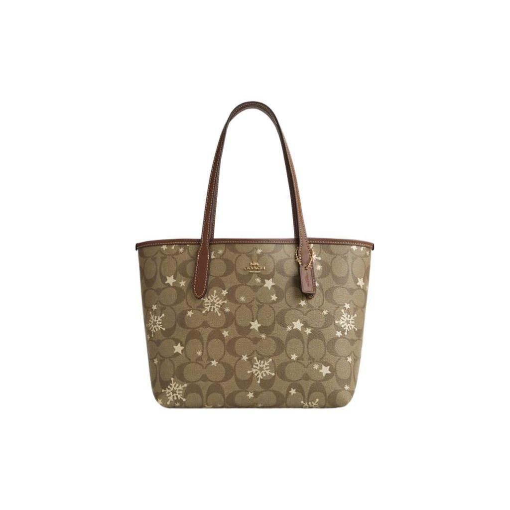Coach City 23 Collaboration Classic Monogram Snowflake Print Color Block Leather Tote Bag Women tote bags Khaki CN682-IMWD9