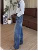 Plus Size Retro Wide-Leg Fleece-Lined Denim Pants for Women - Autumn/Winter