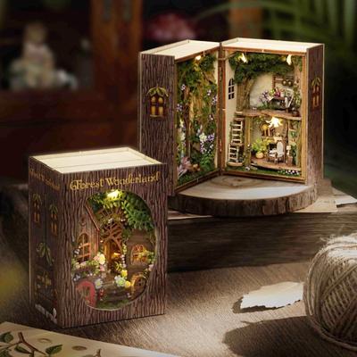 DIY Wooden Dollhouse Miniature House with LED Handmade Interior Collection Model Kit, Lights, Craft, Decoration, Gift, (Forest Wonderland)