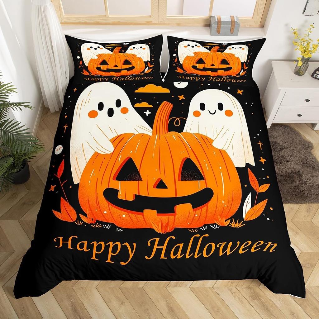 Hapy Halowen Beding Set Ful King-Sized Dimensionsd Dimensions Witch Soft Duvet Cover for Young Boys Tens Spiderweb Warm Comforter Cover Set Magic