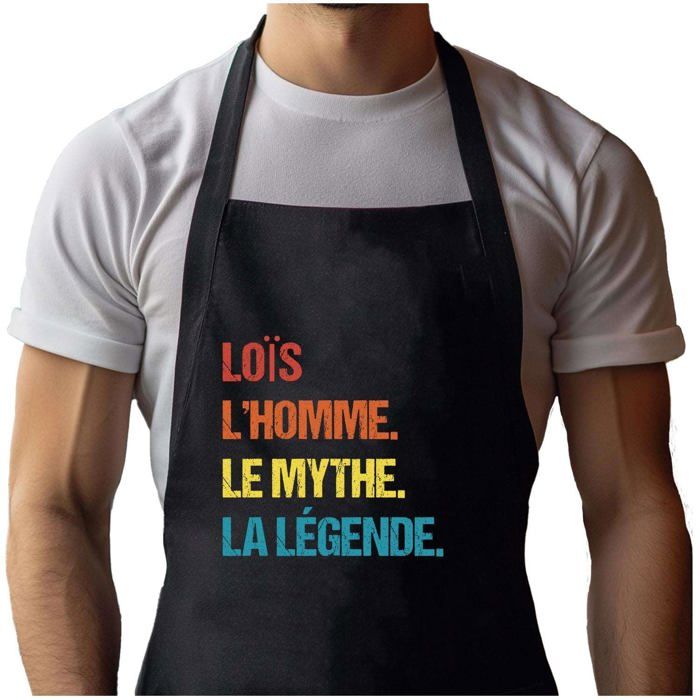 Tablier de cuisine - Loïs Mythe Légende Vintage - Noir - Coton résistant - Impression bretonne