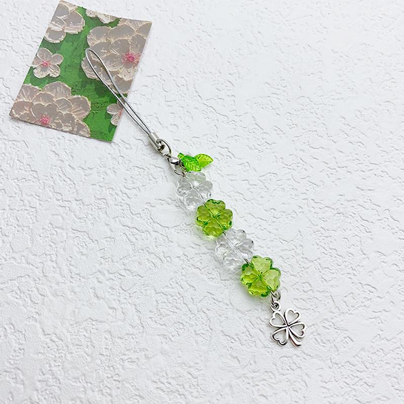 Y2K Lucky Grass Phone Charms For Women Girls Cute Four-Leaf Clover Beaded Keychain Bag Pendant Decoration Gifts