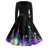 Women's Casual Christmas Print V Neck Vintage Dress for Holiday Party and Everyday Wear
