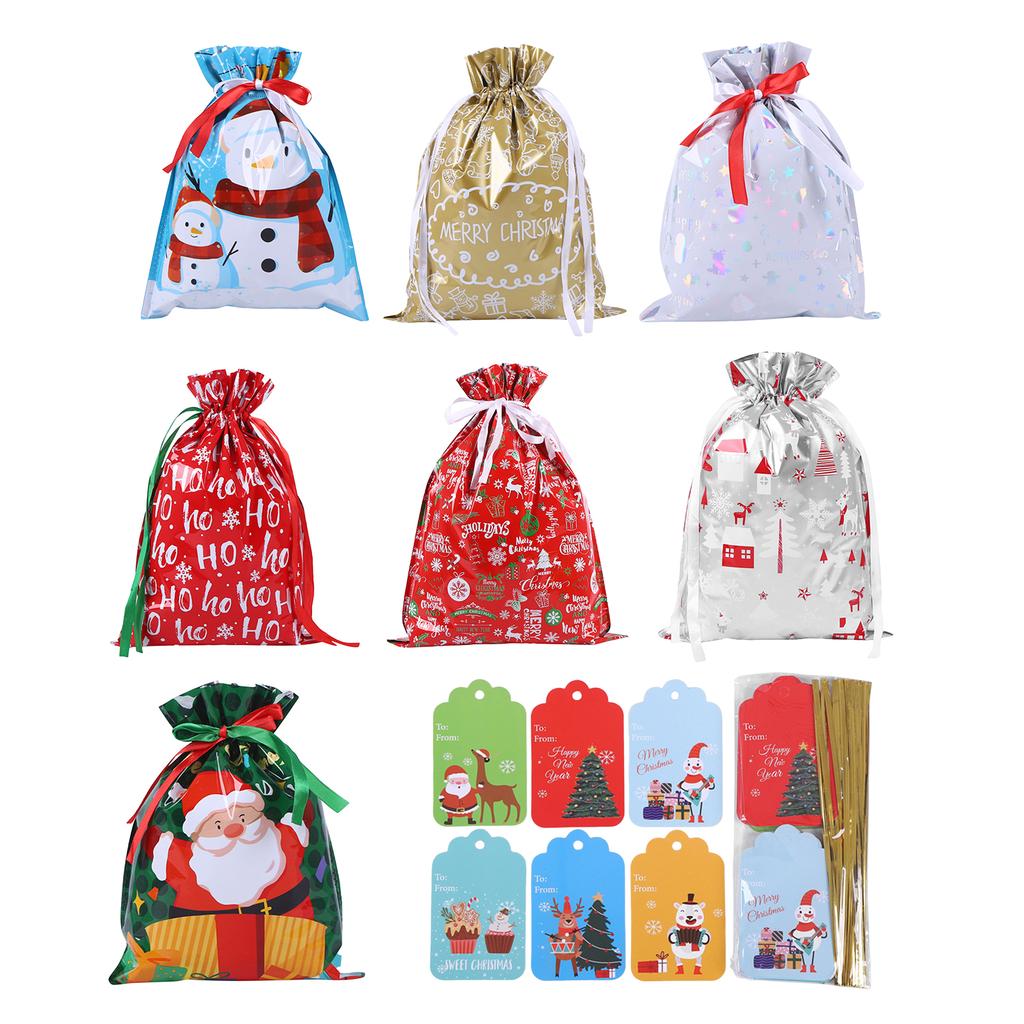 35PCS Christmas Gift Wrapping Pouches with Tags Xmas Present Wrapping Bags Xmas Present Bags for Presents Gift & Christmas Party
