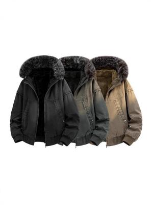 Men's Winter Retro Fur Collar Cotton Jacket - Thickened & Warm Outerwear