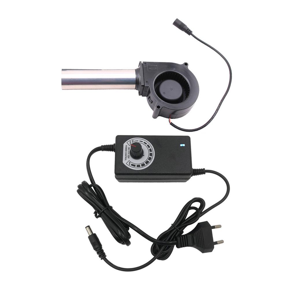 7cm 7530 12V Small Blower Fan with Power Plug Speed Controller for Cooling Outdoor BBQ Firewood Stove Fan