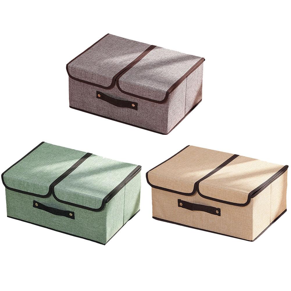 Foldable Storage Box Large Double Lid With Cover Organizer Miscellaneous Underwear Storage Case Items Bedroom K0B9