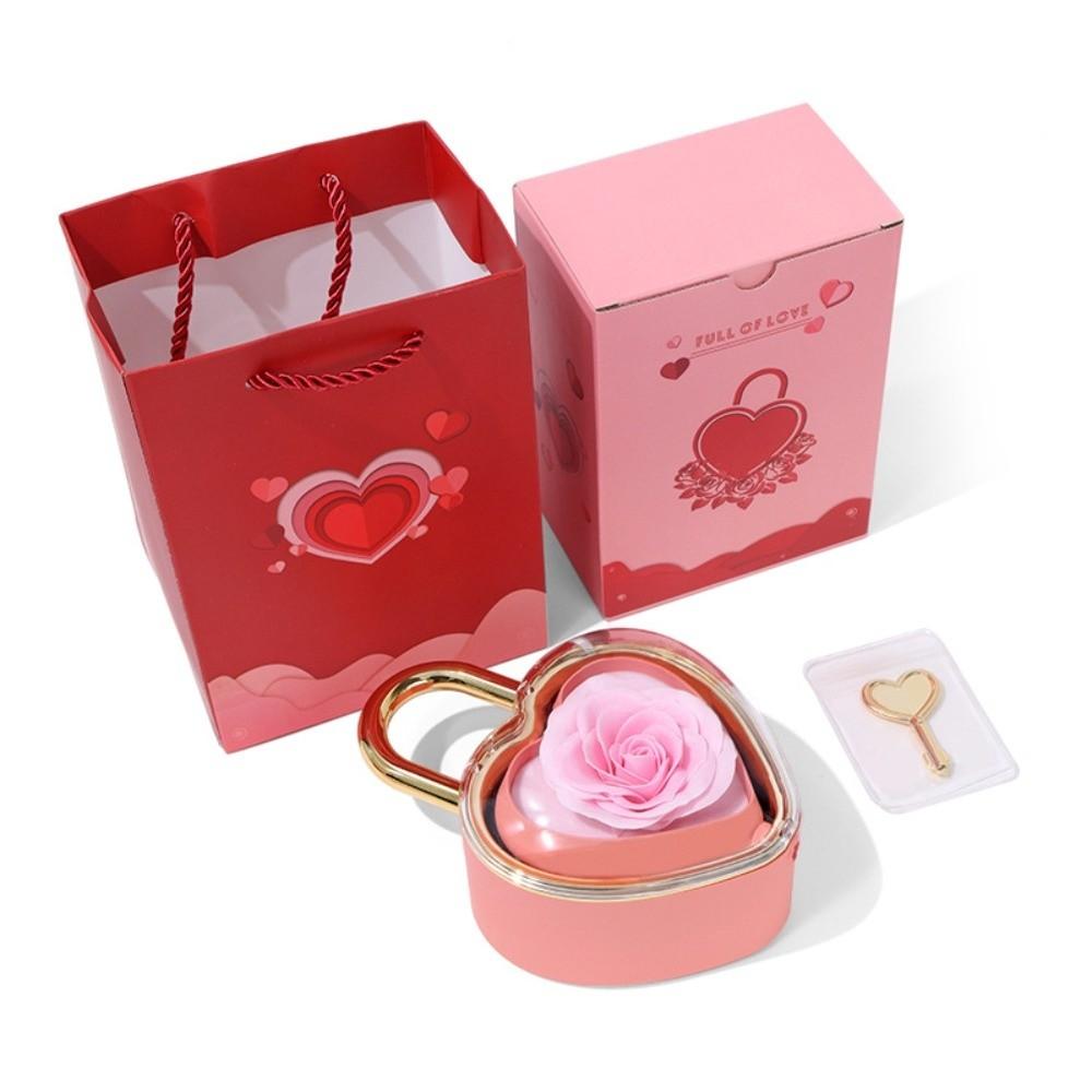 Soap Rose Flower Heart-shaped Padlock Jewelry Box Valentine's Day Gift Box for Ring, Necklace
