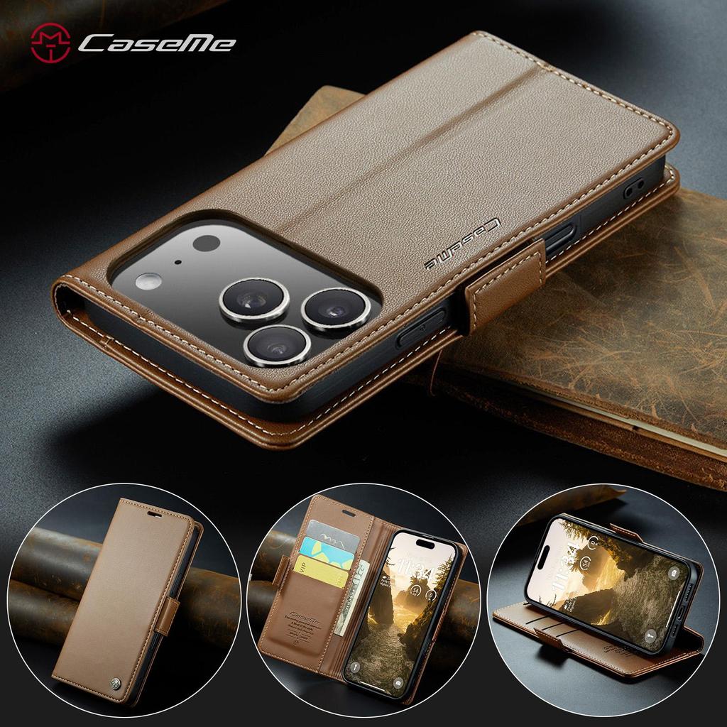 CaseMe-023 Flip Leather Case For iPhone 17 Pro Max Luxury Magnetic Wallet Card Slots Cover Stand Protectives Skins Shell