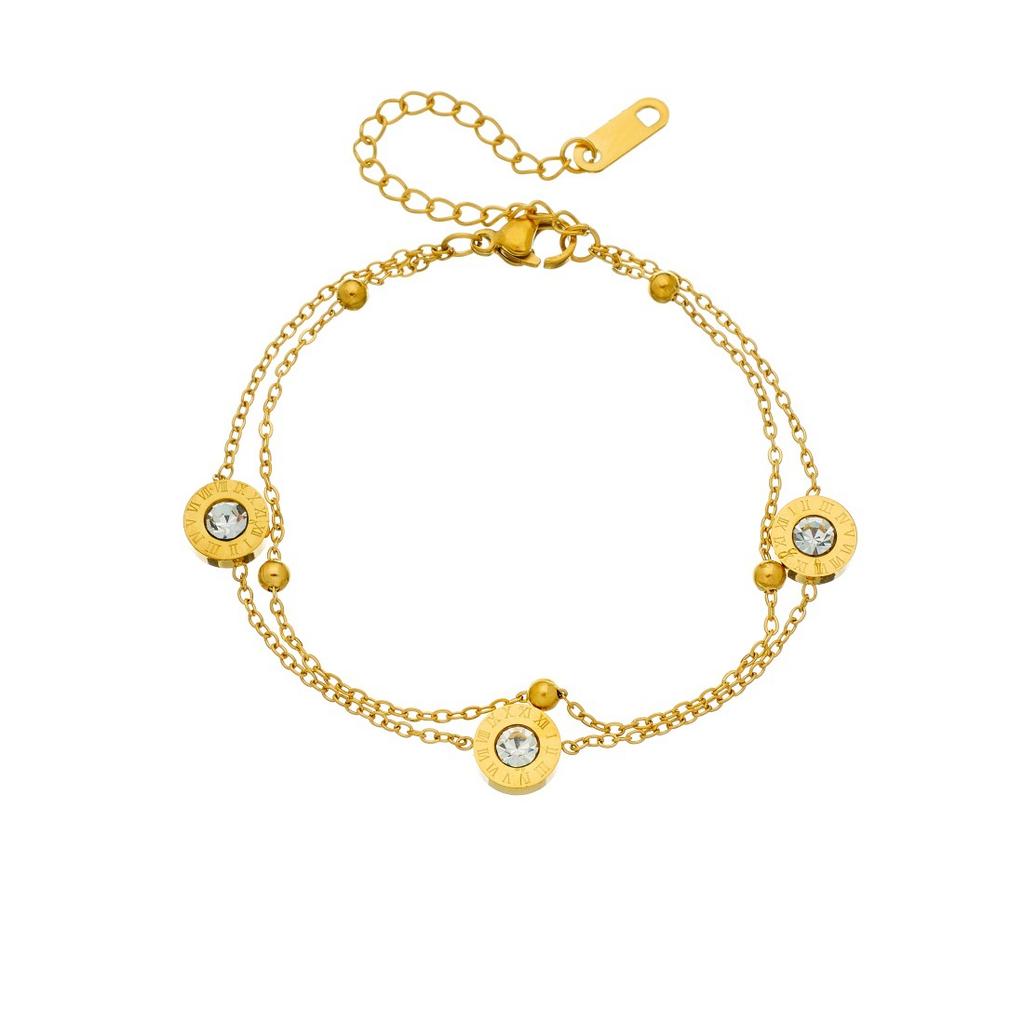 Gold Plated Layered Cubic Zirconia Bracelet Dainty Round Charm Chain Jewelry