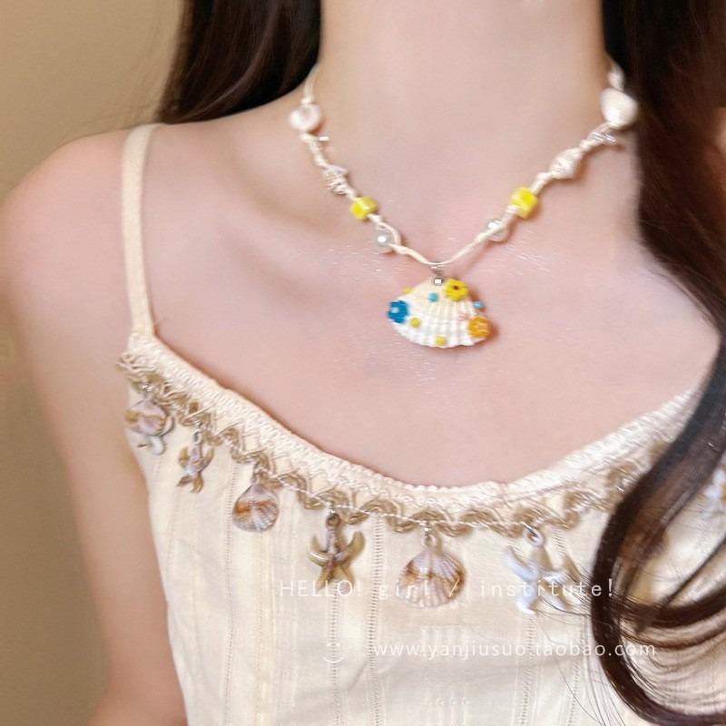 Vacanza al Mare~ Collana di Conchiglie Ragazze Accessori di Design di Nicchia di Alta Gamma Vento da Vacanza in Spiaggia Catena per la Clavicola