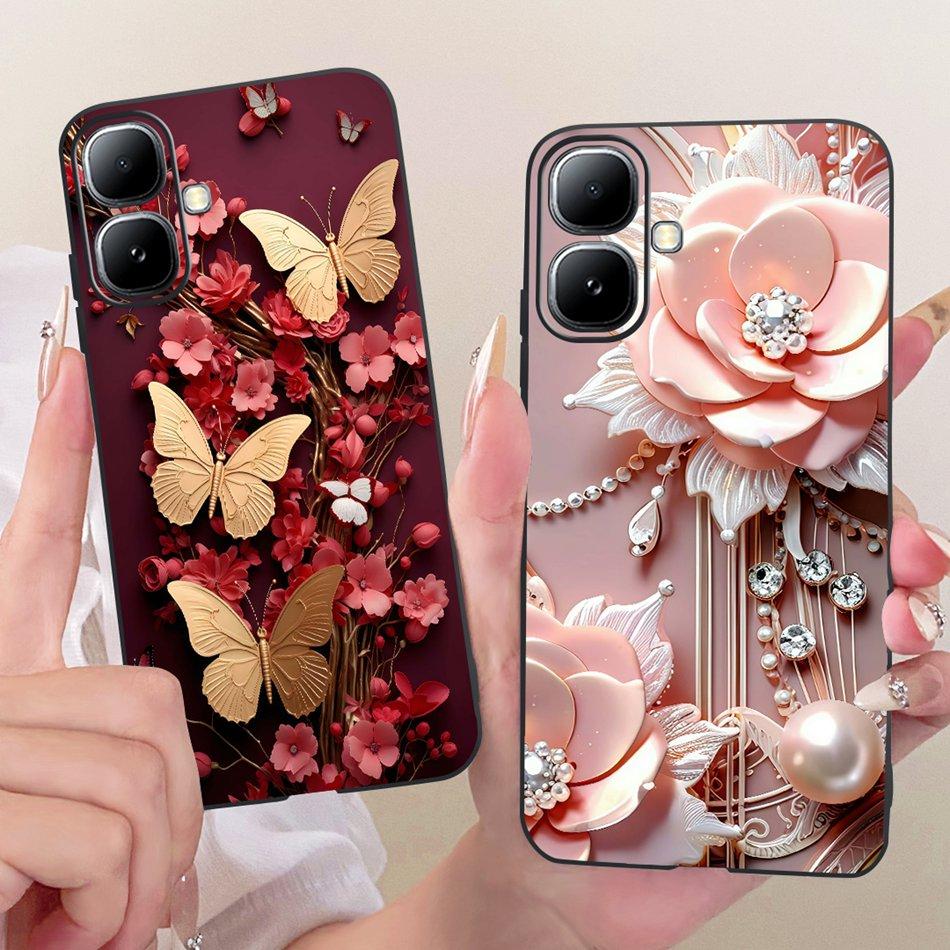 For Infinix Smart 20 X6840 X6840B Cute Flower Butterfly Cat Painted Case For Infinix Smart20 Black Silicone Soft Phone Cases