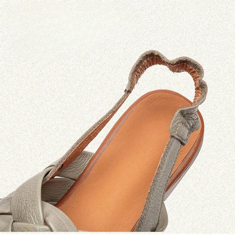 Johnature Ręcznie tkane sandały na płaskiej podeszwie z prawdziwej skóry, z okrągłym noskiem. Codzienne, wszechstronne buty damskie