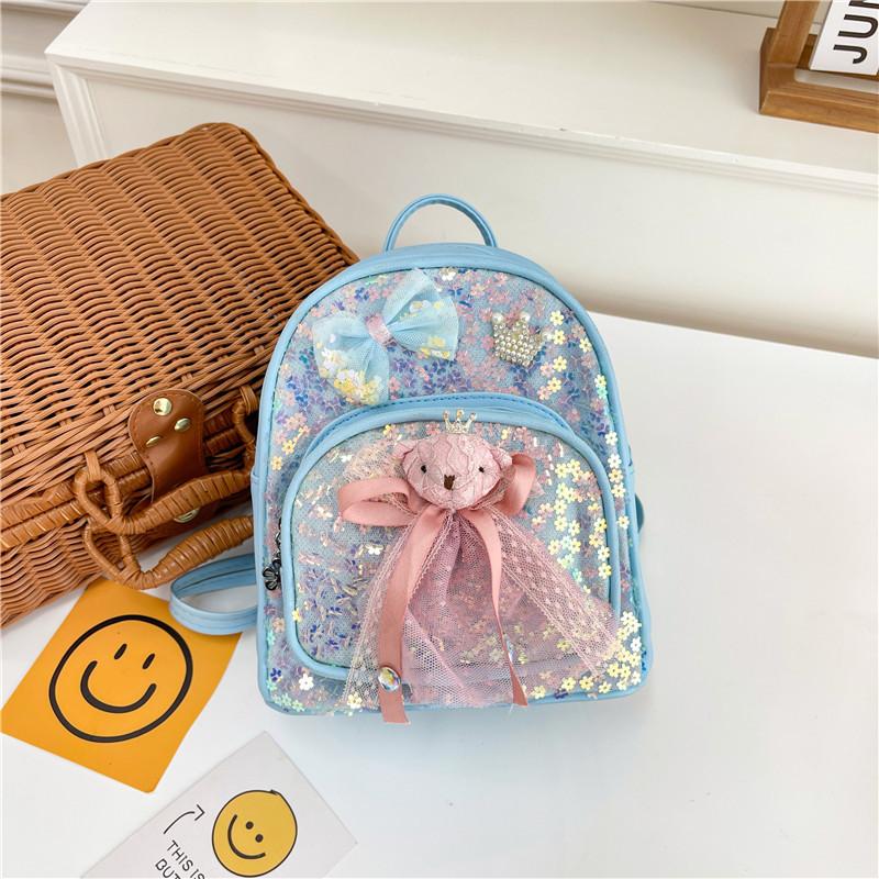 School bag new love bear backpack foreign style sequins girl children's bag snack bag spine protection burden reduction