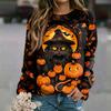 Women's Casual Halloween Print Raglan Long Sleeve Neck Sweatshirt Top