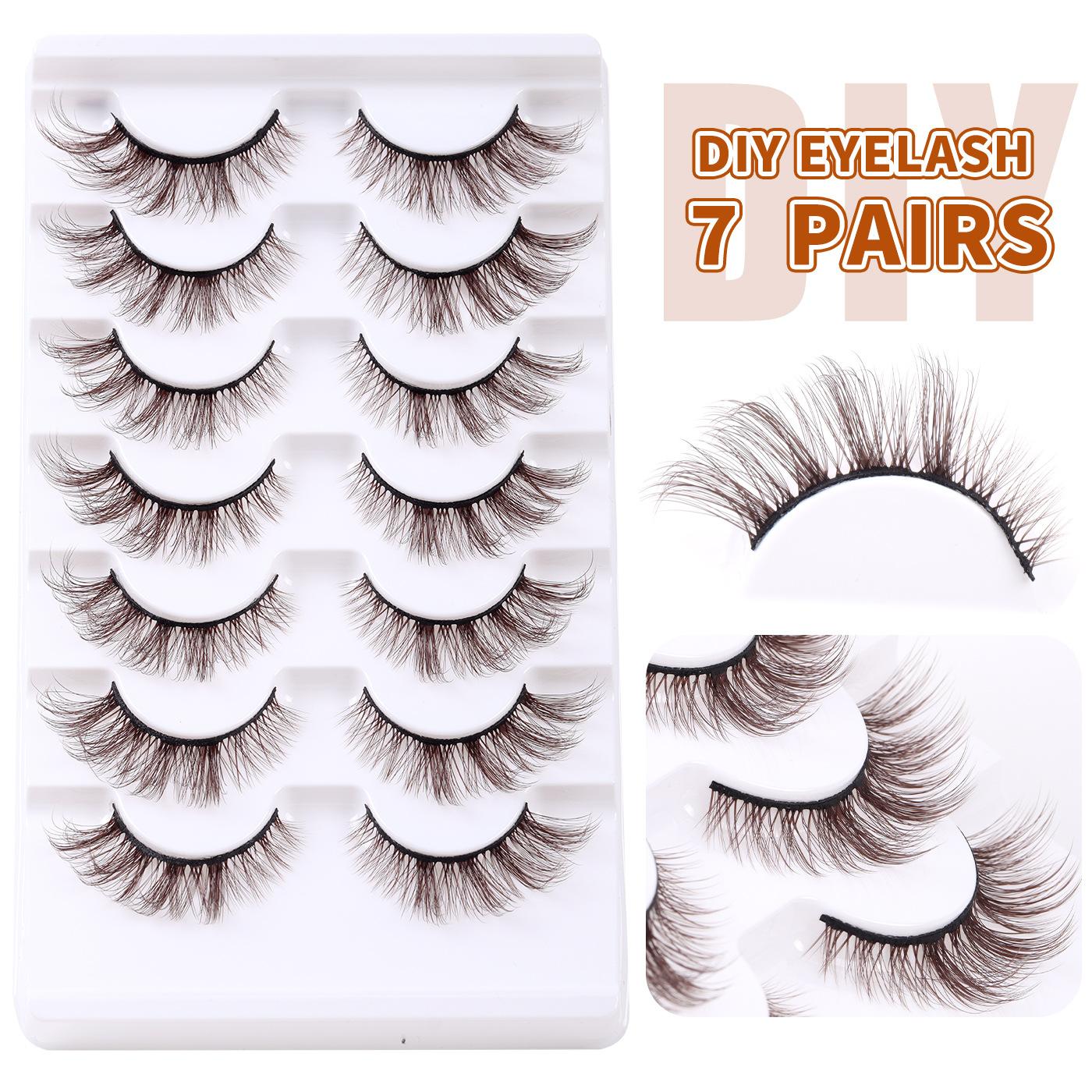

7 Pairs Of Brown Simulated Natural False Eyelashes, Thick Eye Makeup For Daily Activities, Reusable.