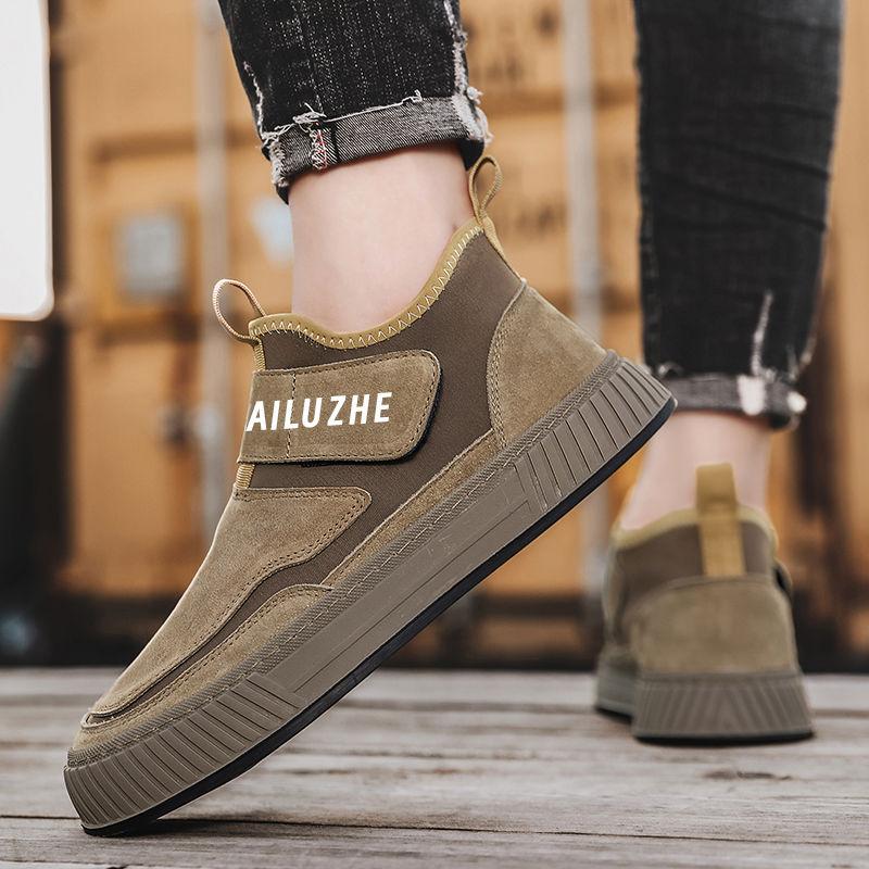 Men's Vulcanize Shoes Leisure Black Casual Board Shoe Sports High Top Work Sneakers Male Slip-ons Spring Autumn Without Leather