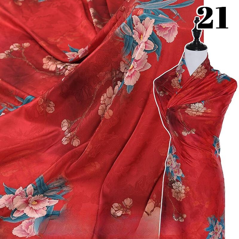 Chinese Landscape Painting Fabric Silk Stretch Satin Cloth for Cheongsam Hanfu DIY Sewing Craft Dress Stage Clothing Supplies