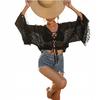 Lace Pareo Short Cover For Beach Boho Outfit Wide Sleeves