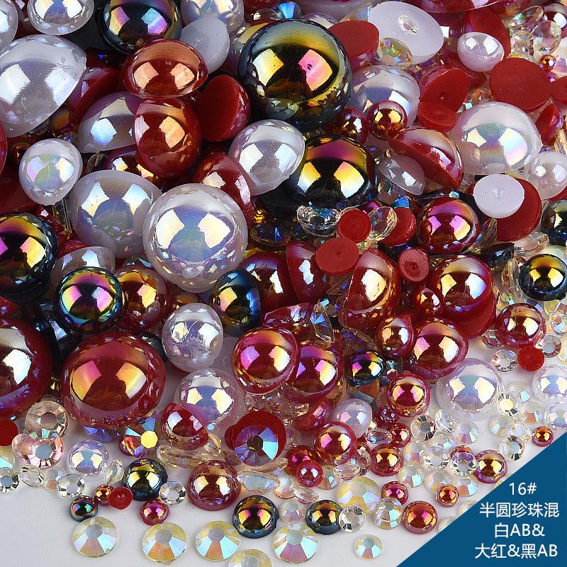 Mixed Abs Semicircular Pearl Resin Flat Bottom Diamond Set Imitation Pearl Mixed Size Diy Jewelry Accessories