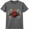 Flaming Heart T Shirt Angel Wings Tattoo Style Biker Gothic Graphic Tee