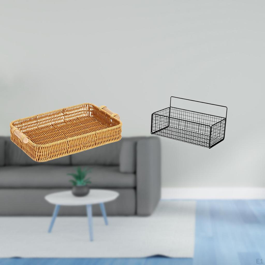 Woven Fruit Baskets Snack Serving Bowl Bread Plate for Desktop Wall Hanging Floating Shelves Metal