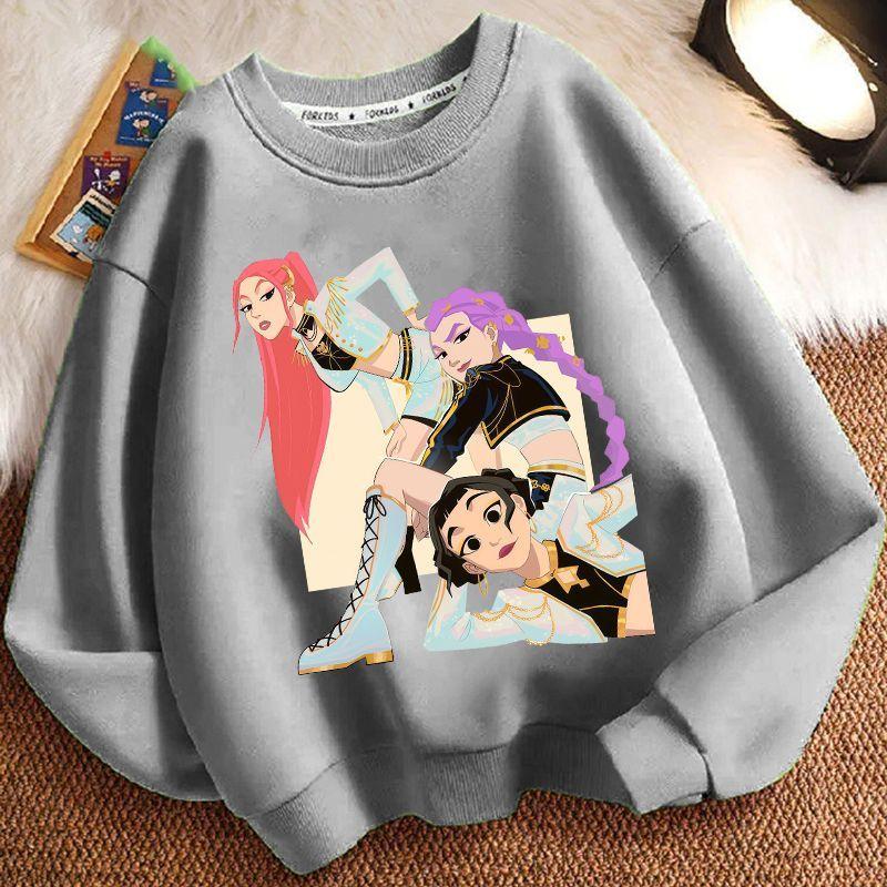 Children's Cartoon Witch Hunt Team Round-neck Hoodies for Autumn and Winter, Loose Long-sleeved Casual Hoodies for Boys and Girls