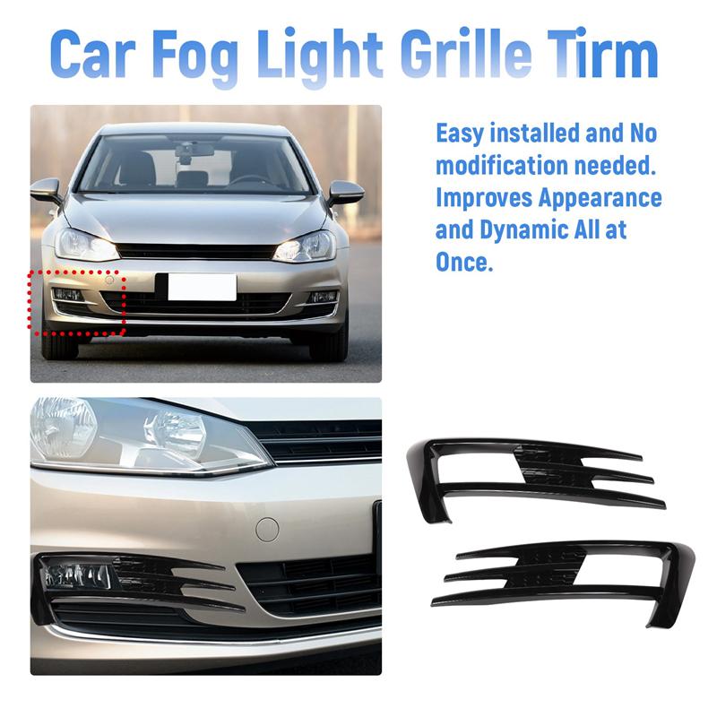 Powerful For Golf 7 MK7 2013-2017 Gloss Black Car Bumper Fog Light Grille Cover Trim