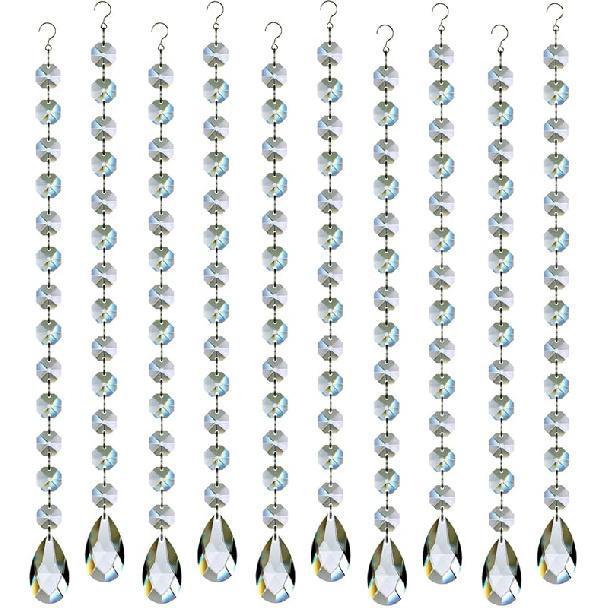 1ft 10pcs Teardrop Crystals Garland, Hanging Chandelier Crystals Prism Beads Chain for Wedding Home Decoration Clear GOLDENHAITAI