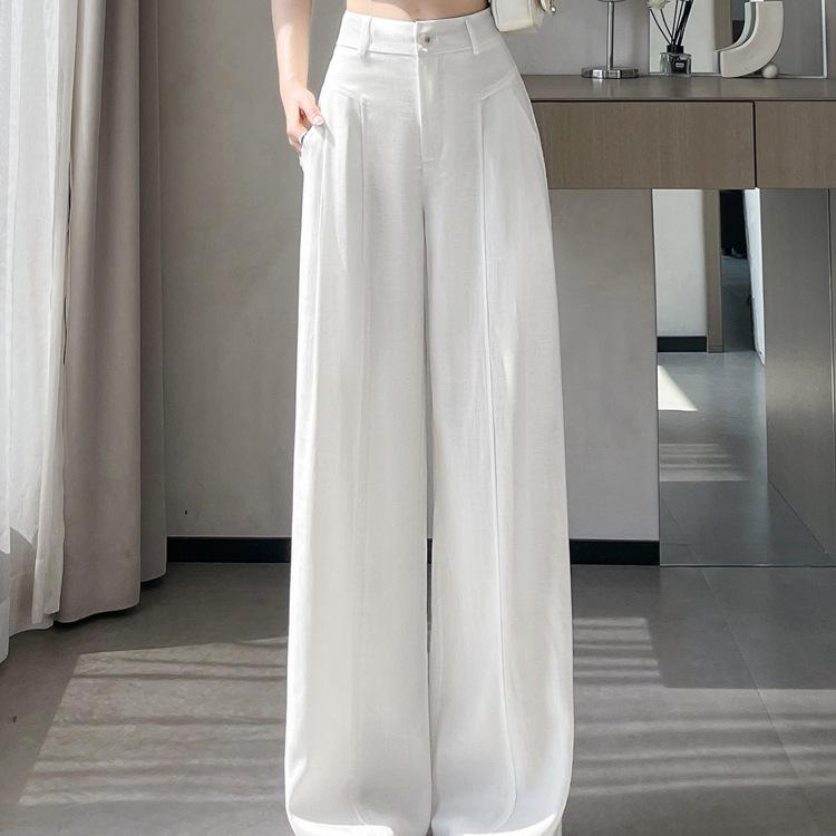 Women's High Waist White Linen Wide Leg Pants