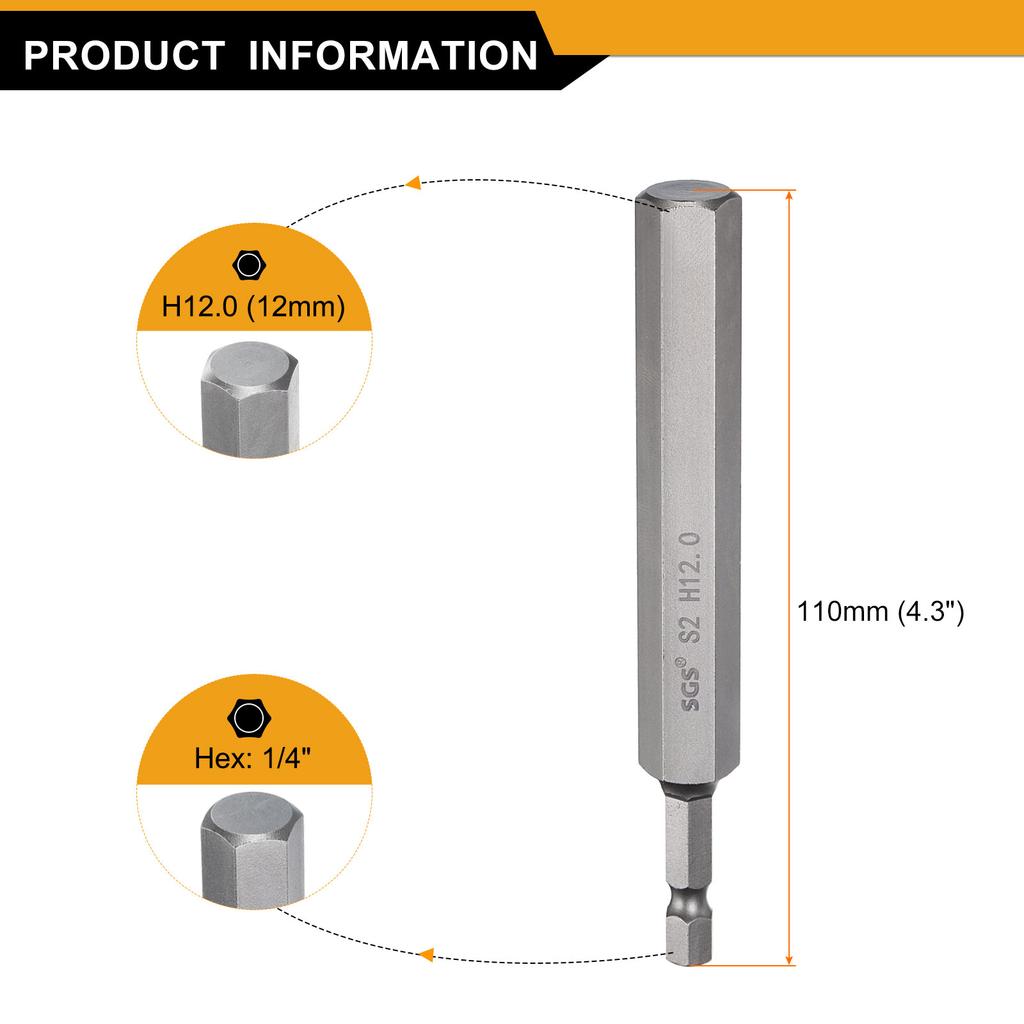 1/3/5pcs Magnetic Hexagonal Driver Socket Screwdriver Bits Metric Flat Tip 1/4" Hex Shank Hex Head Drill Bit 110mm