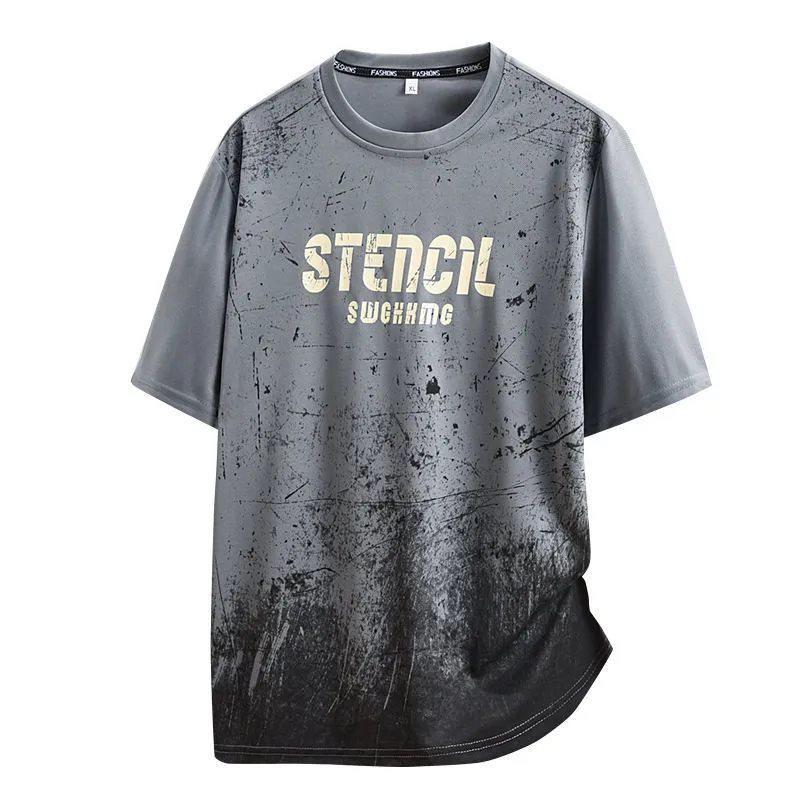 Men's Plus Size Gradient Ice Silk Short Sleeve T-shirt - Summer Round Neck Trendy Style